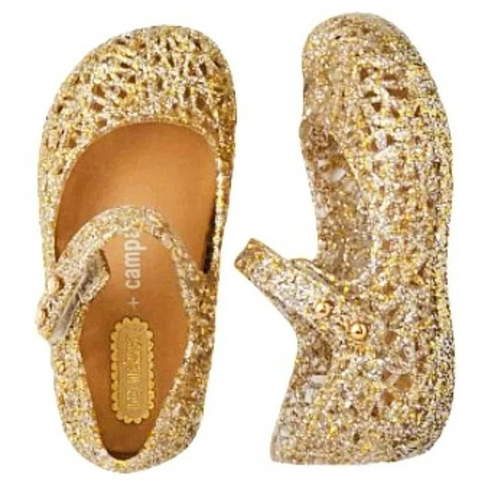 Mini Melissa Toddler Campana Zig Zag Gold Shoes 5 infant